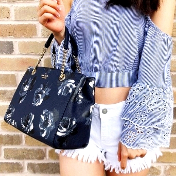 👉*NWOT* KATE SPADE BRIAR LANE NIGHT ROSE MEENA LEATHER CROSSBODY BAG NAVY ~NEW - Picture 4 of 7